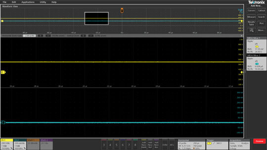 Ripple measurements on the DC bus of a variable frequency drive on an oscilloscope