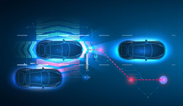 Autonomous vehicle representing lidar and radar.