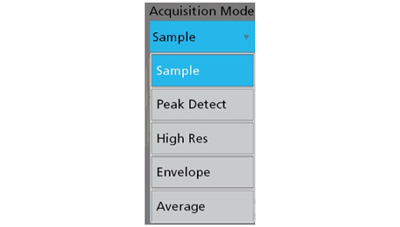 Sample acquisition mode menu on an oscilloscope