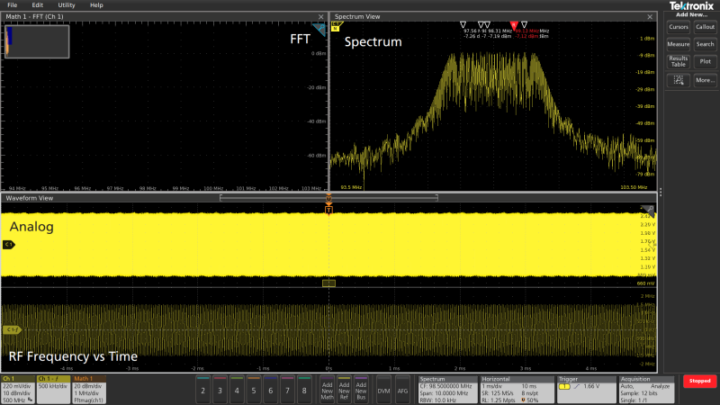 A graphic user interface displaying FFT with not enough sample rate vs Spectrum View.