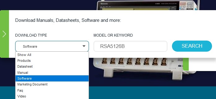 Tektronix download button search