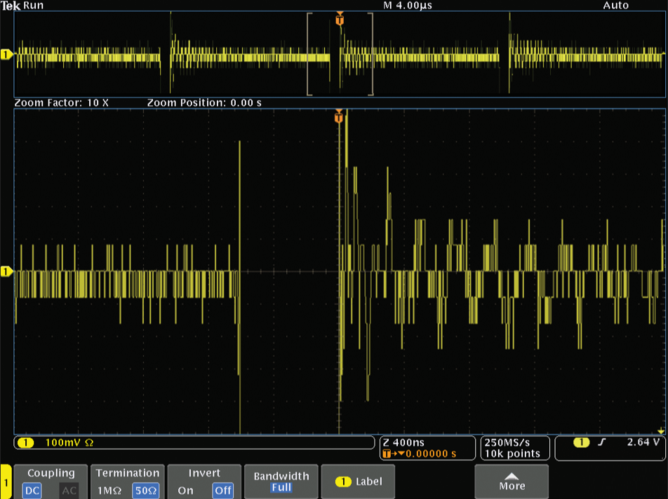 Ringing on MDO4000C oscilloscope with 8-bit resolution