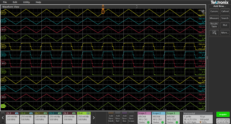 With the recently enhanced MultiScope feature on TekScope software, you can view real-time waveforms from multiple scopes at once on one user interface. 