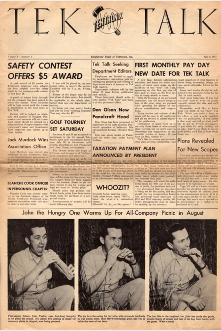 Tektronix newsletter July of 1954