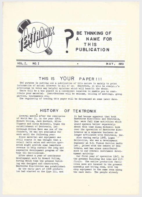 Tektronix newsletter from May of 1951