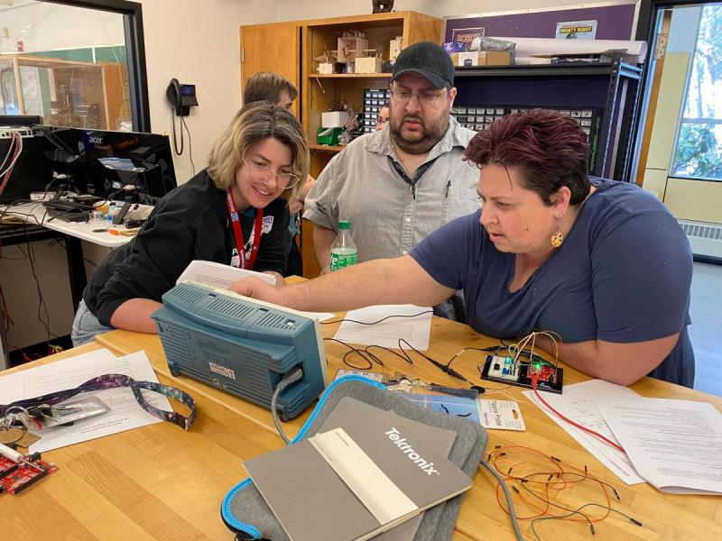 Cady and fellow teachers learn the basics of oscilloscopes