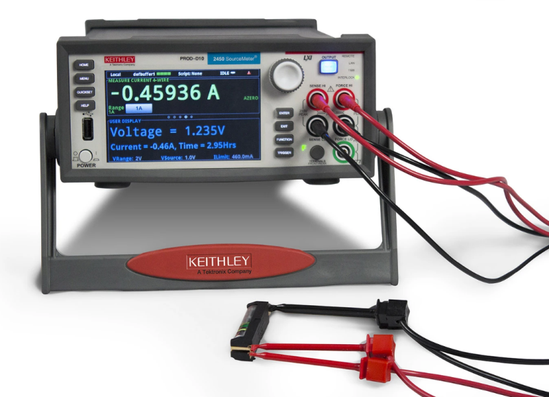 Keithley Source Measure Unit performing battery cycling and battery cycle testing on a lithium-ion battery.