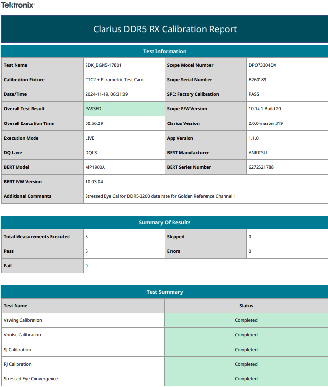 Clarius Compliance DDR5 DRAM Receiver Test Solution 61W741270