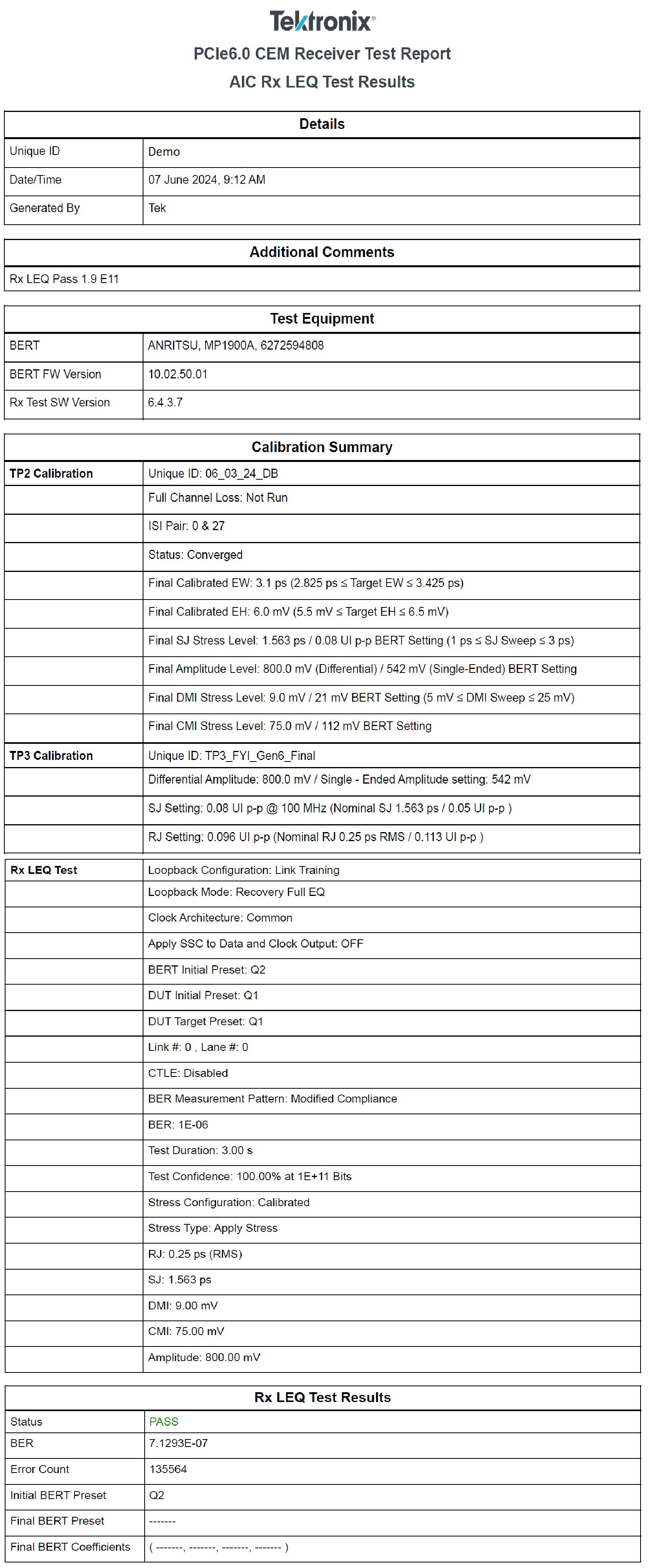 PCIExpress Rx Test Suite 61W737828