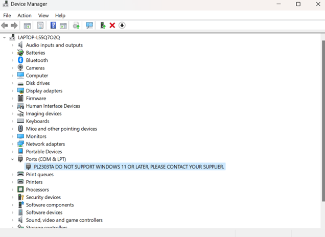 Screenshot of Device Manager showing