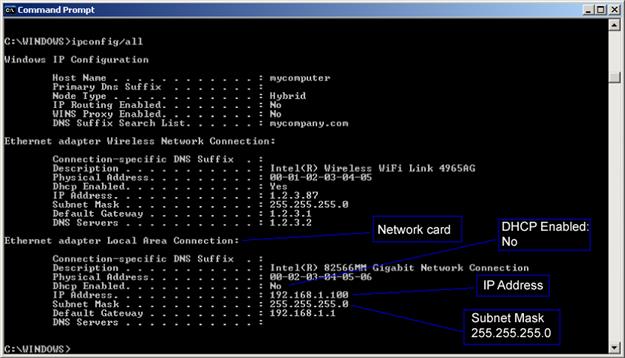 Computer IP configuration using the command prompt