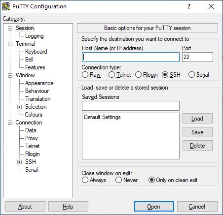 PuTTY configuration description dialog