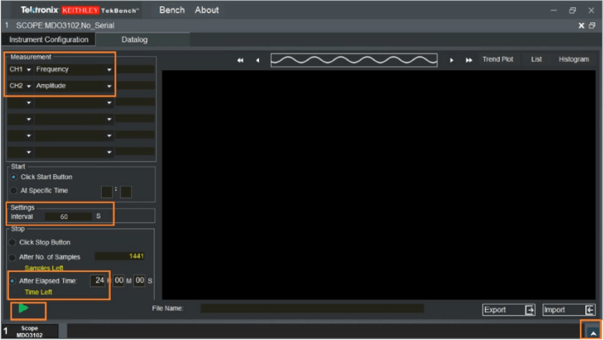 measurement parameter setup