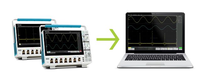 Image of 3 Tektronix Oscilloscopes sending data to a PC via HSI for faster data transfer