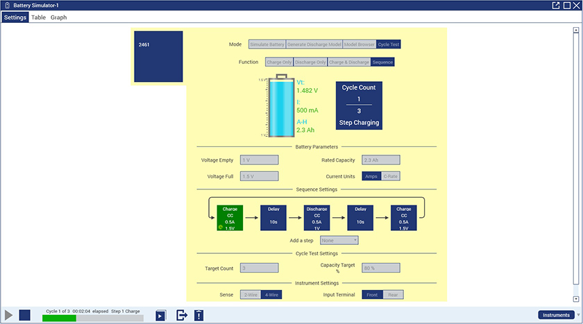 Screenshot of the graphical user interface, demonstrating the battery sequencing function introduced in KickStart v2.11.5