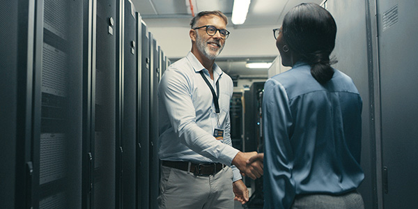 Calibration Customer Service engineer shaking hand with customer in a sigh of trusted partnership