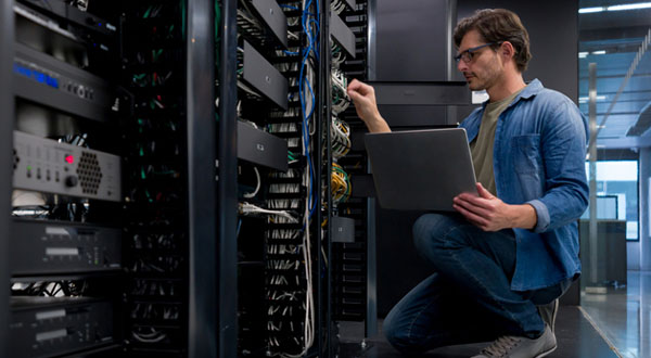 Engineer working on a power system for AI data center racks