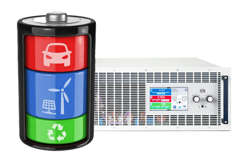 Battery with car, wind, recycle icons next to a Power Supply