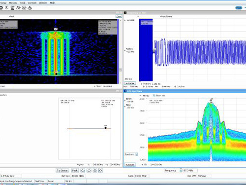 Graph with data lines over city buildings for Spectrum Management
