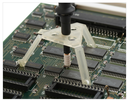 Image of a probe tip on a device under test