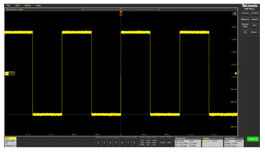 Screenshot from an oscilloscope showing what a waveform looks like with poor probe compensation