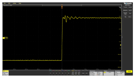 Screenshot from an oscilloscope showing a waveform with 6.5 inch probe ground lead