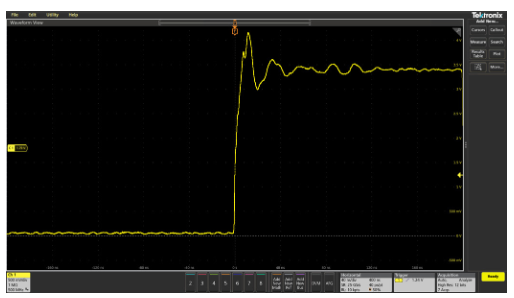 Screenshot from an oscilloscope showing a waveform with a 28 inch probe ground lead
