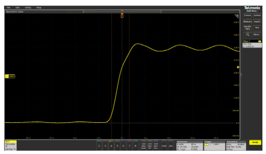  Screenshot showing the effects on rise time of a 200 MHz, 10X probe