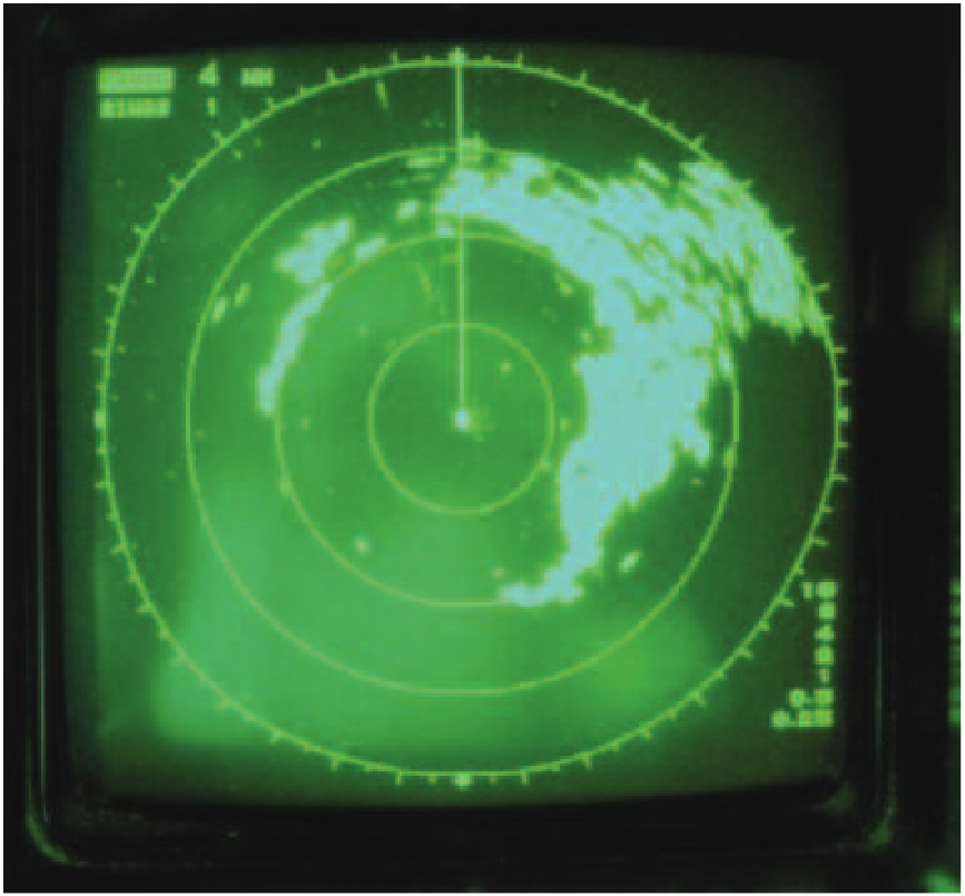 A weather radar display