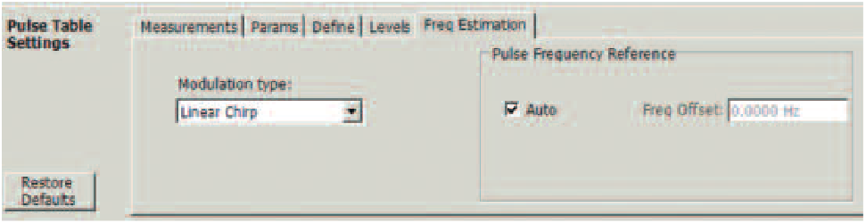 Entry boxes for control of the method of finding the Pulse Carrier Frequency