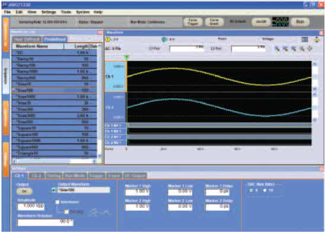 The AWG Series 'Predefined Waveform' selection screen