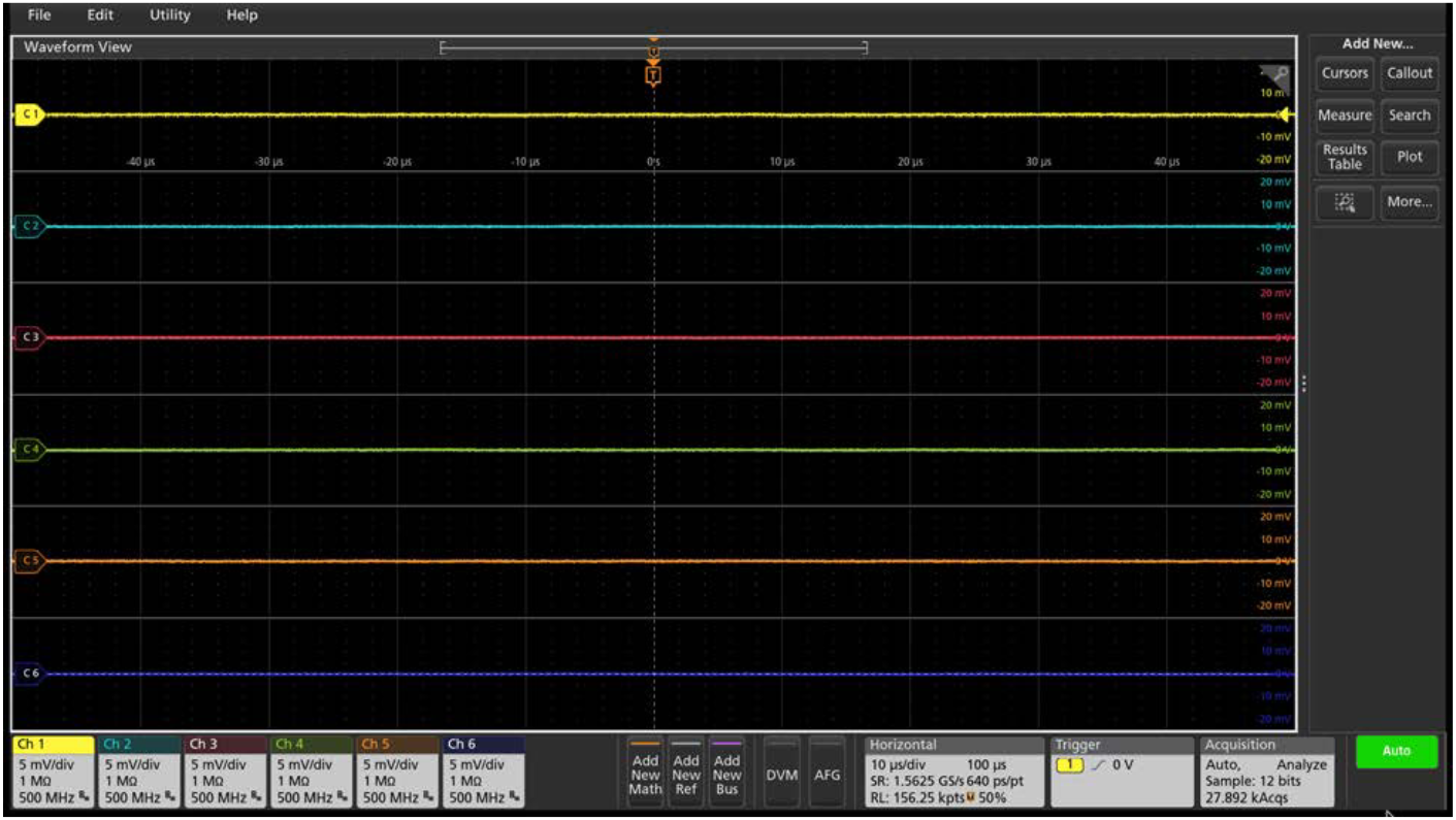 Stacked display mode of the 4 Series MSO enables different vertical settings for each channel