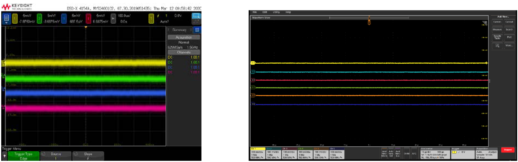 Overlay mode on the 4000A X-Series (left) and 4 Series MSO (right)