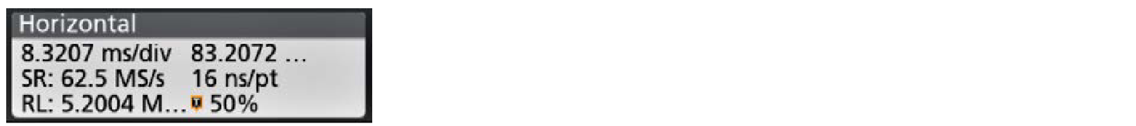 The Horizontal settings badge on the 4 Series MSO shows sample rate (SR) and record length (RL)