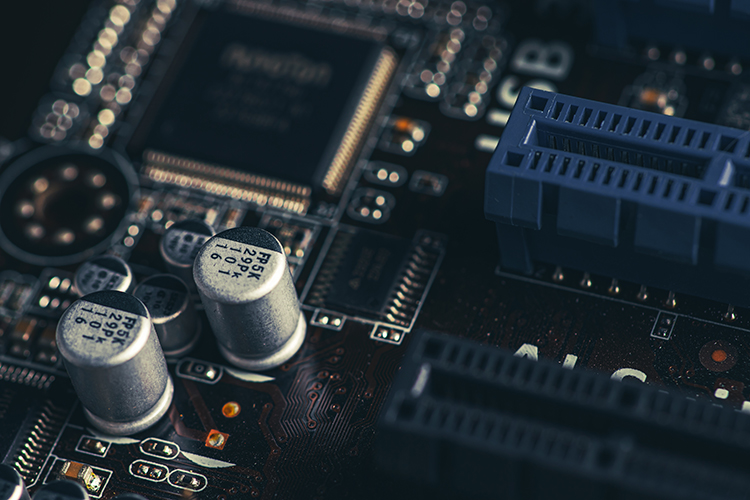 A picture of High-density server power electronics at the board level.
