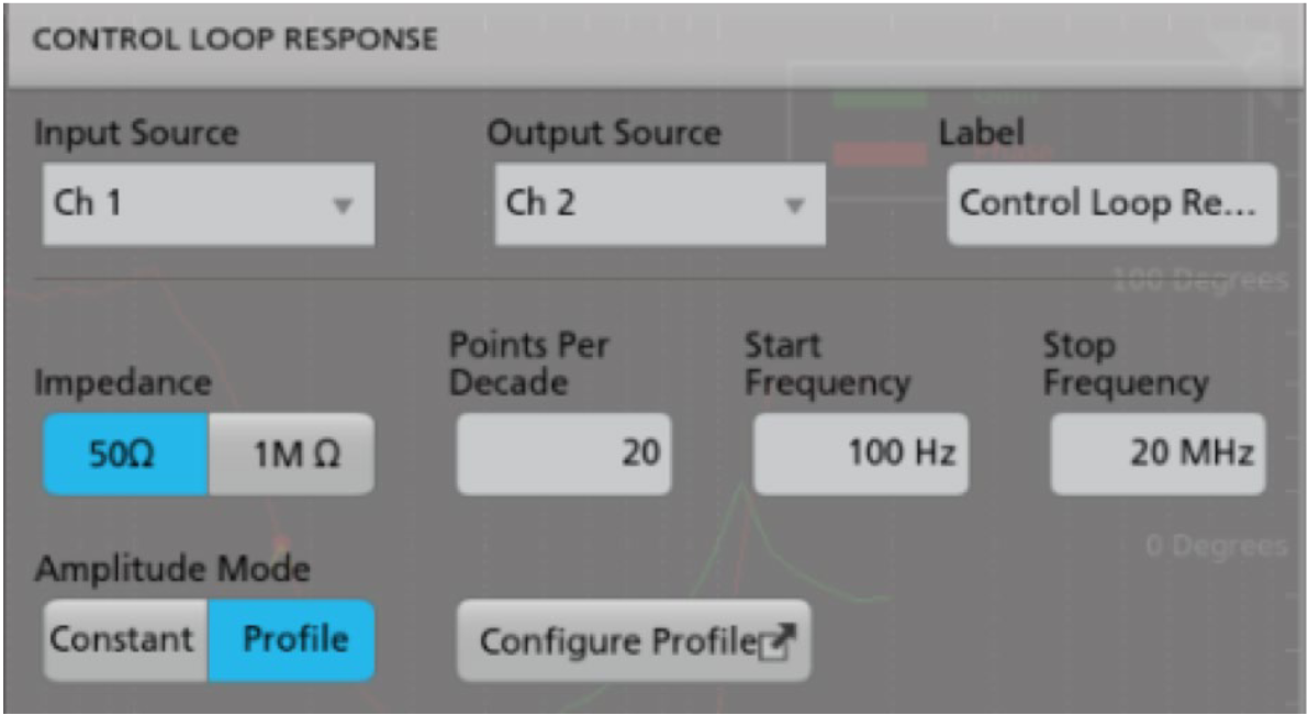 The start and stop frequency, amplitude, and points-per-decade determine the stimulus the generator will inject into the control loop.