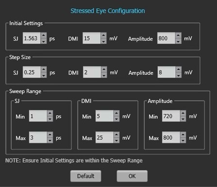 Screenshot showing how user can control sweep ranges and step sizes.