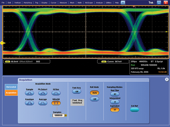 Oscilloscope acquisition menu
